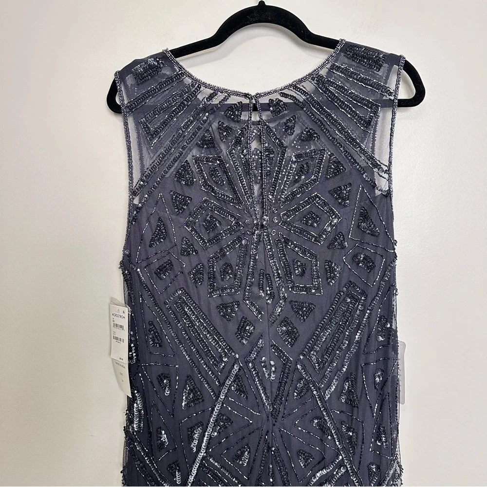 Pisarro Nights Slate Blue Geometric Beaded Sleeveless Gown D-2621 Size 14 - Picture 7 of 13